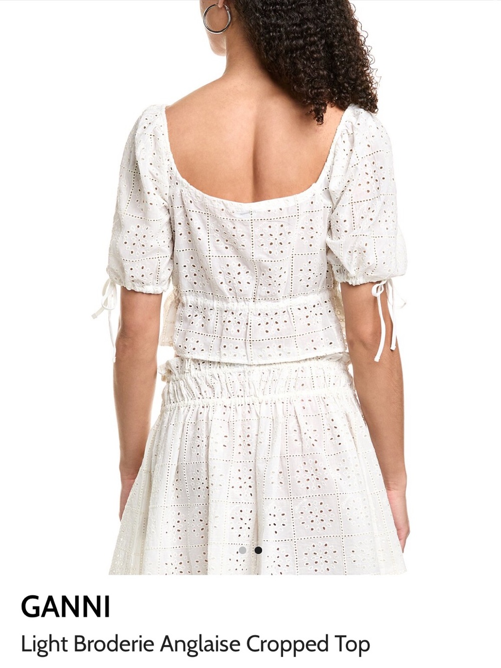 Ganni Cream Eyelet Tie-Front Crop Top - Picture 2 of 5